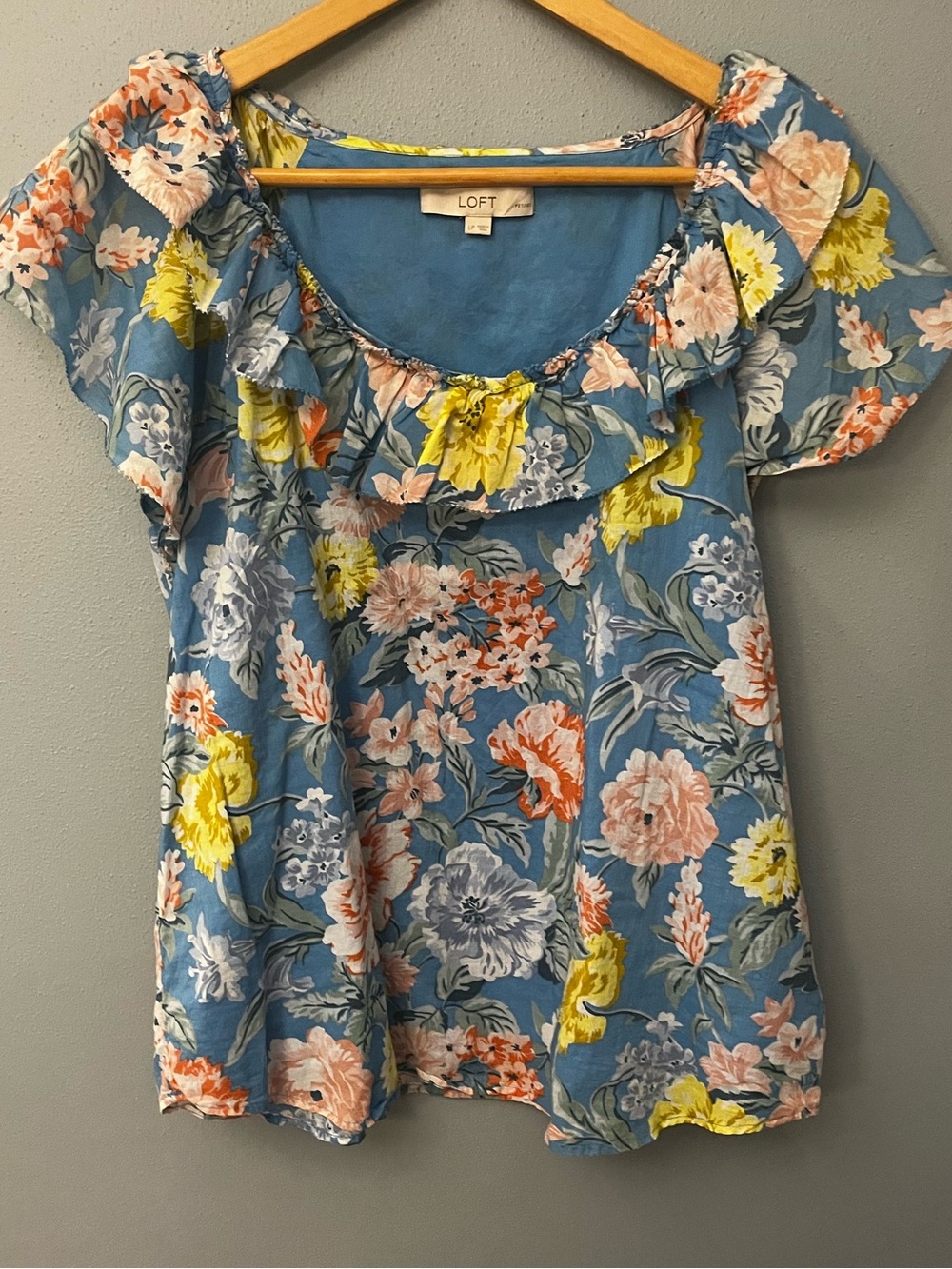 LOFT Floral Ruffle Sleeve Peasant Top
